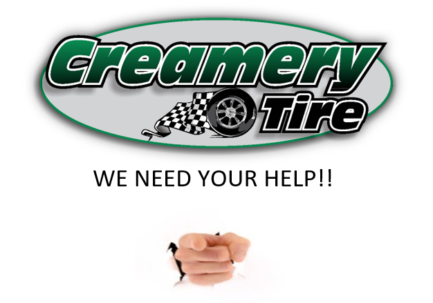 Creamery Tire logo with sign that says "we need your help"; Creamery offers the best off road tires